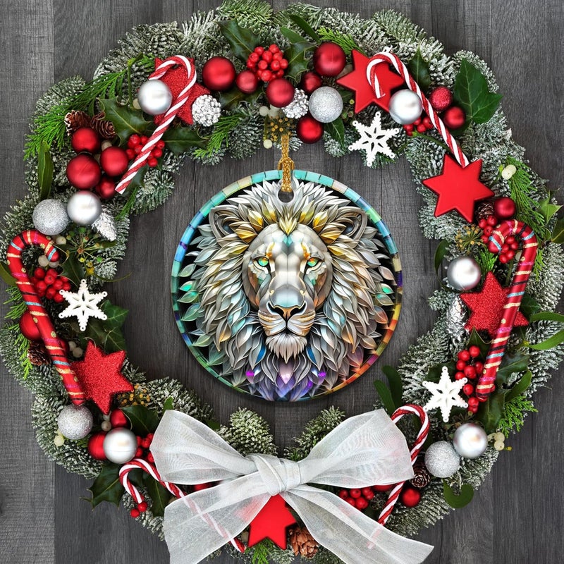 Touber Stained Ceramic Lion Ornament - Lion Christmas Ornaments - Christmas Tree Ornaments - Christmas Decorations - Lion Decor for Office, Room, Home - Holiday Present Ideas - Image 5